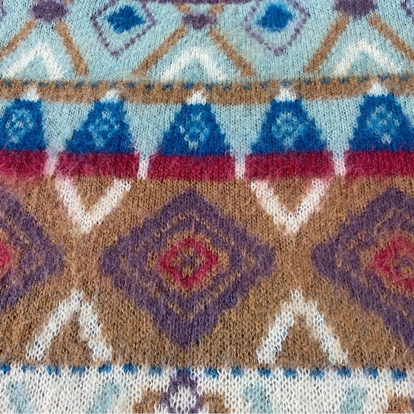 Vintage Sundance Fair Isle Argyle Pattern Fuzzy Mohair Knit Light Sweater Sz M - Picture 13 of 14